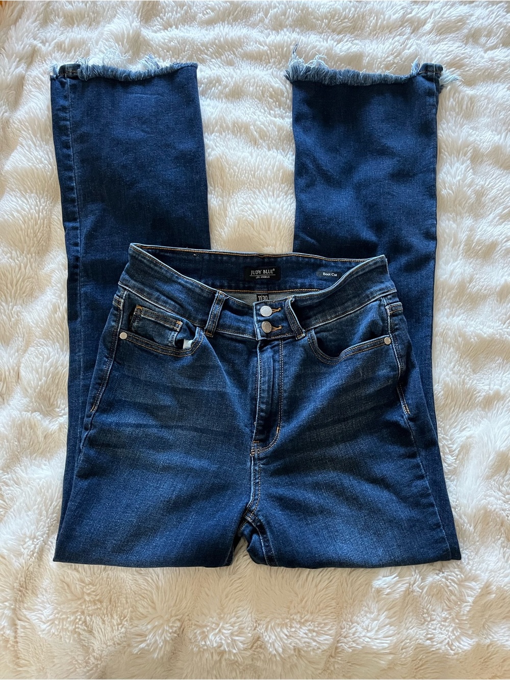 Judy Blue Deep Indigo High-Rise Frayed Hem Jeans